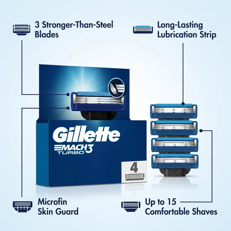 Gillette Mach3 Turbo Razor Blades 4 Pcs