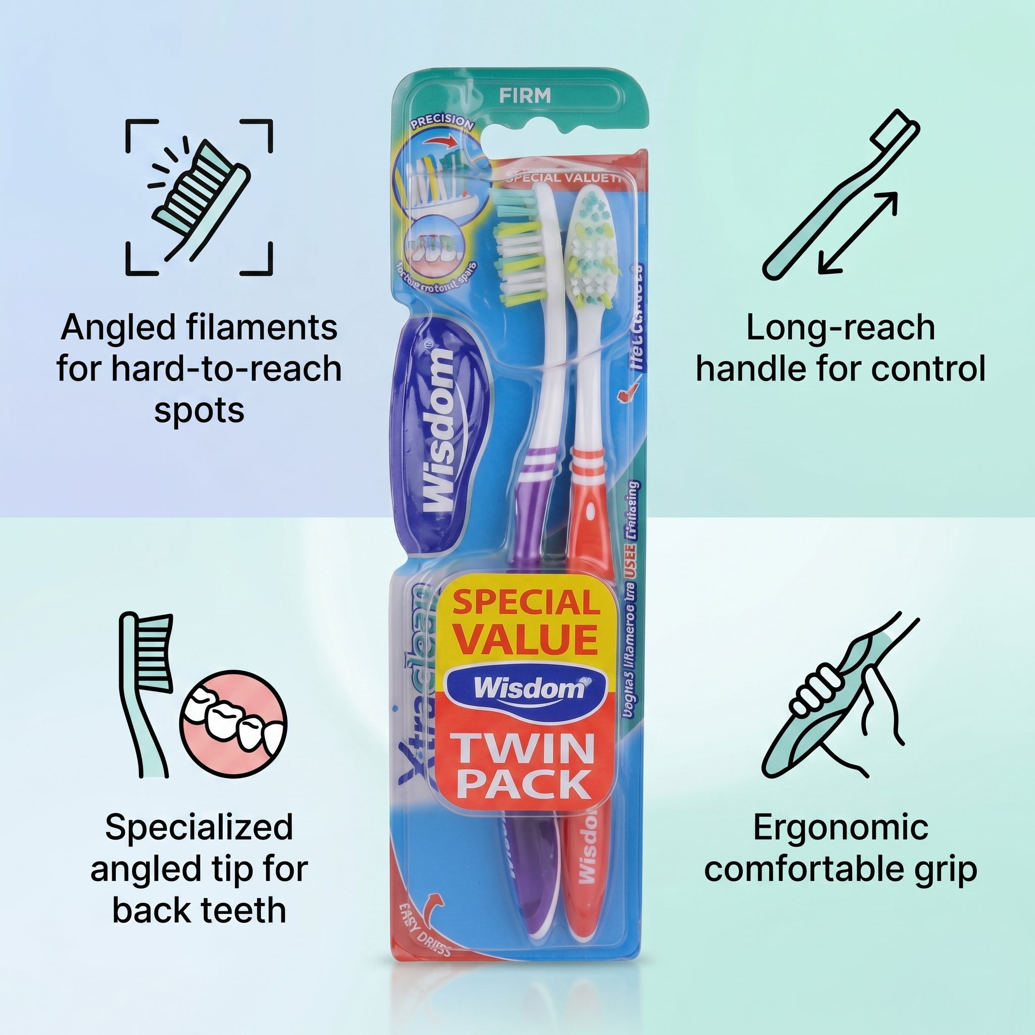 Wisdom Xtra Clean Firm Toothbrush Twin Pack