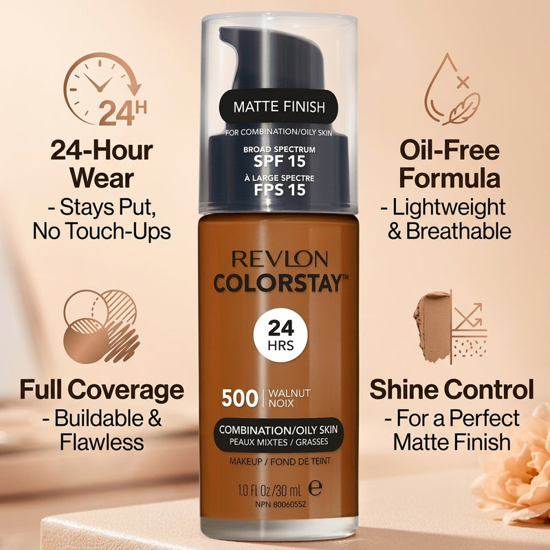 Revlon ColorStay 24hrs 500 Walnut Noix Conbination/Oily Skin 30ml