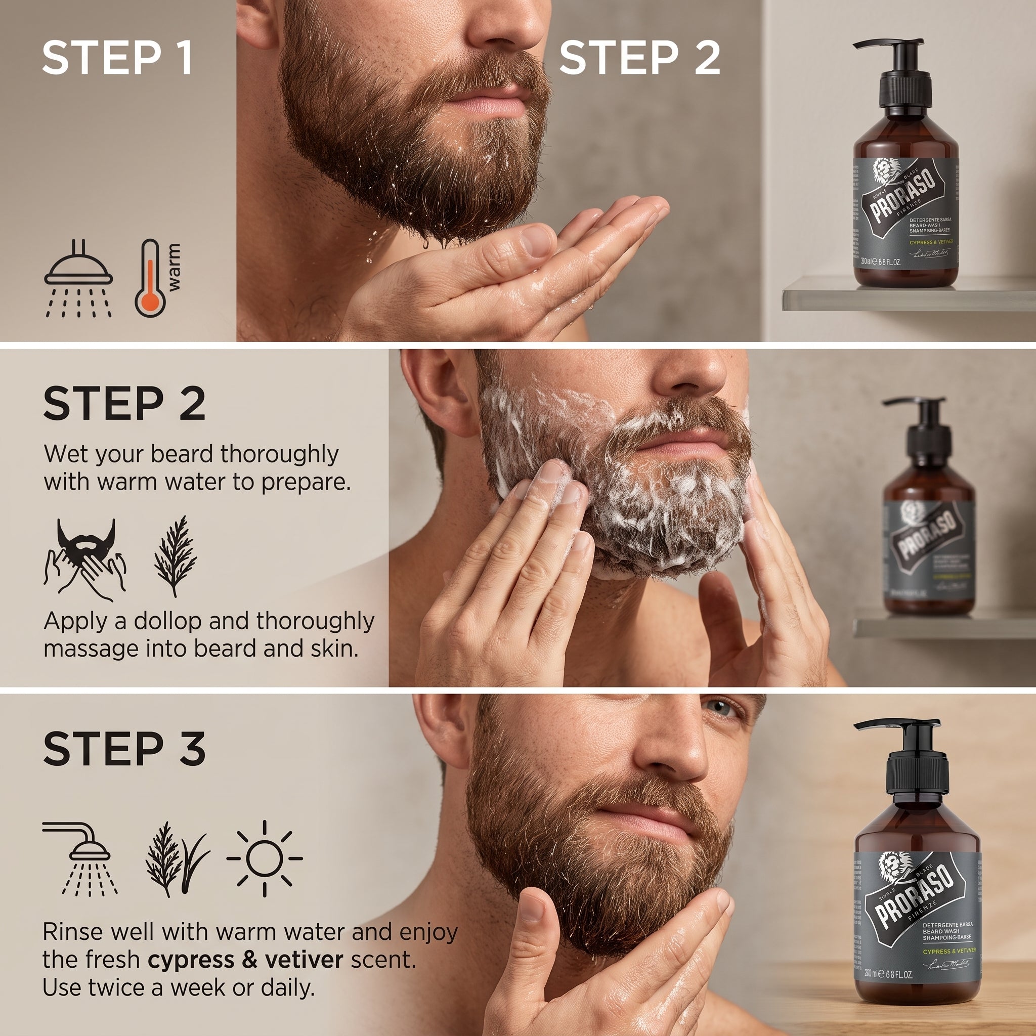 Proraso Cypress & Vetiver Beard Wash 200 Ml Beard Shampoo With Cypress And Vetiver Scent