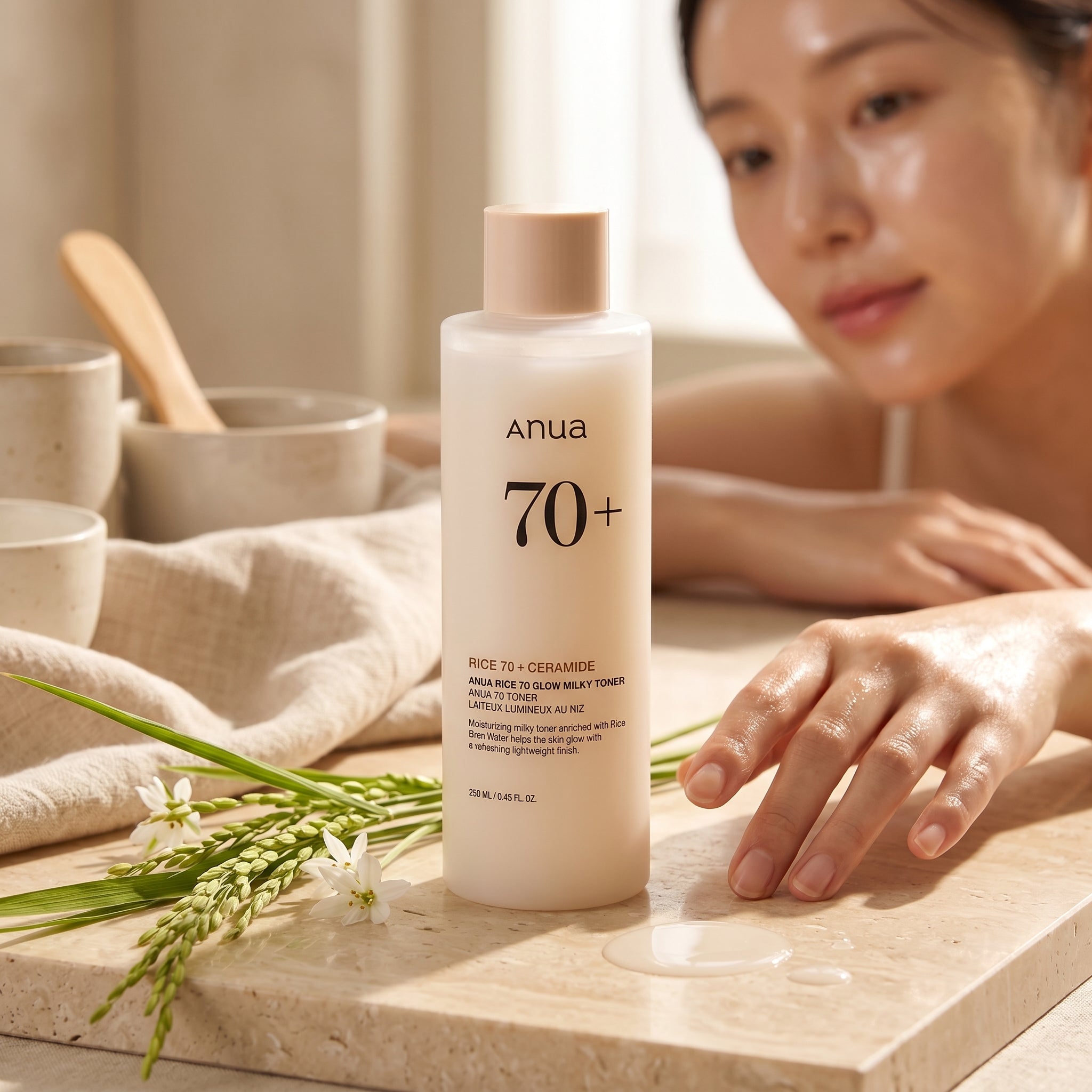 Anua 70+ Rice 70 + Ceramide Glow Milky Toner 250ml