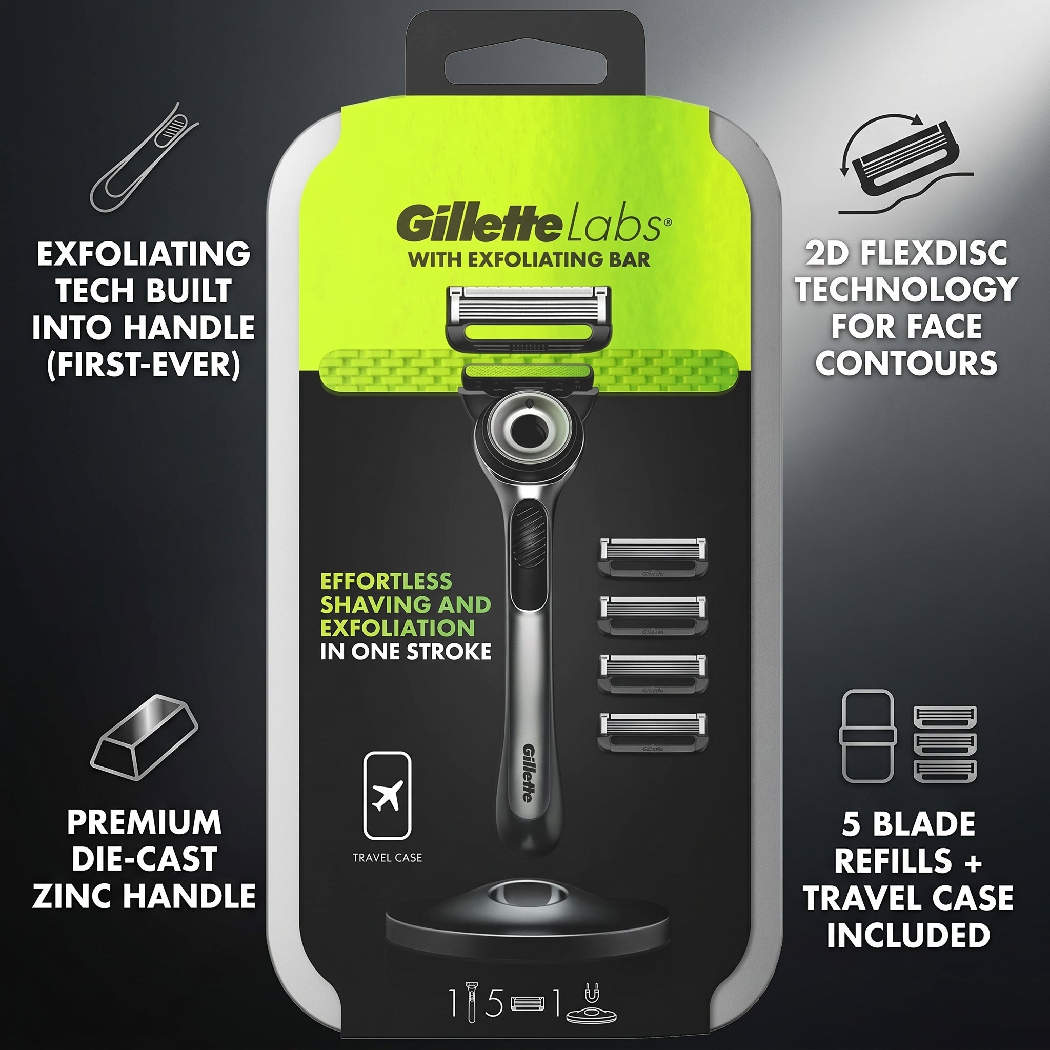 Gillette Labs 5Up Travel Case Razor + 5 Blades