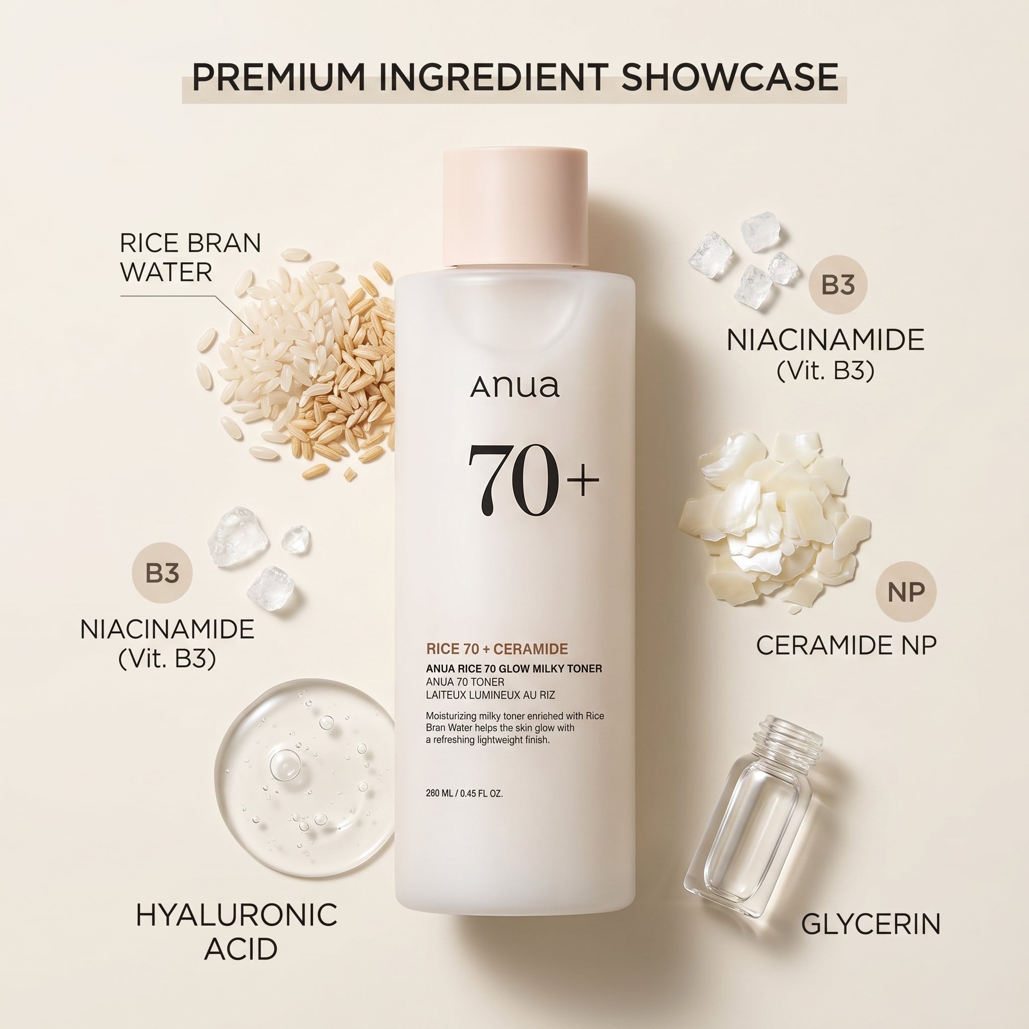 Anua 70+ Rice 70 + Ceramide Glow Milky Toner 250ml