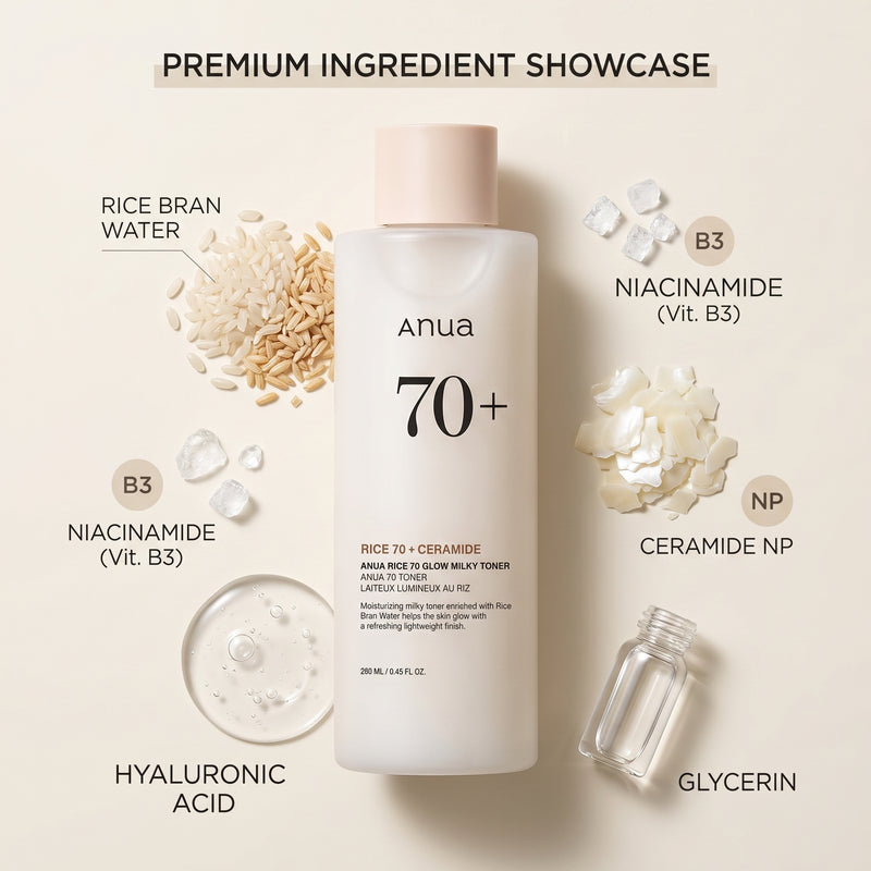 Anua 70+ Rice 70 + Ceramide Glow Milky Toner 250ml