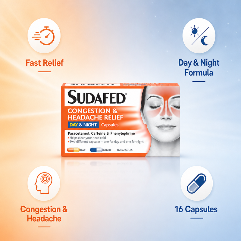 Sudafed Congestion & Headache Relief Day & Night Capsules 16caps