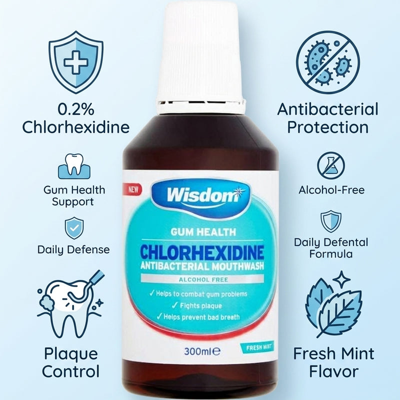 Wisdom Chlorhexidine Antibacterial Mouthwash Fresh Mint 300ml A/F
