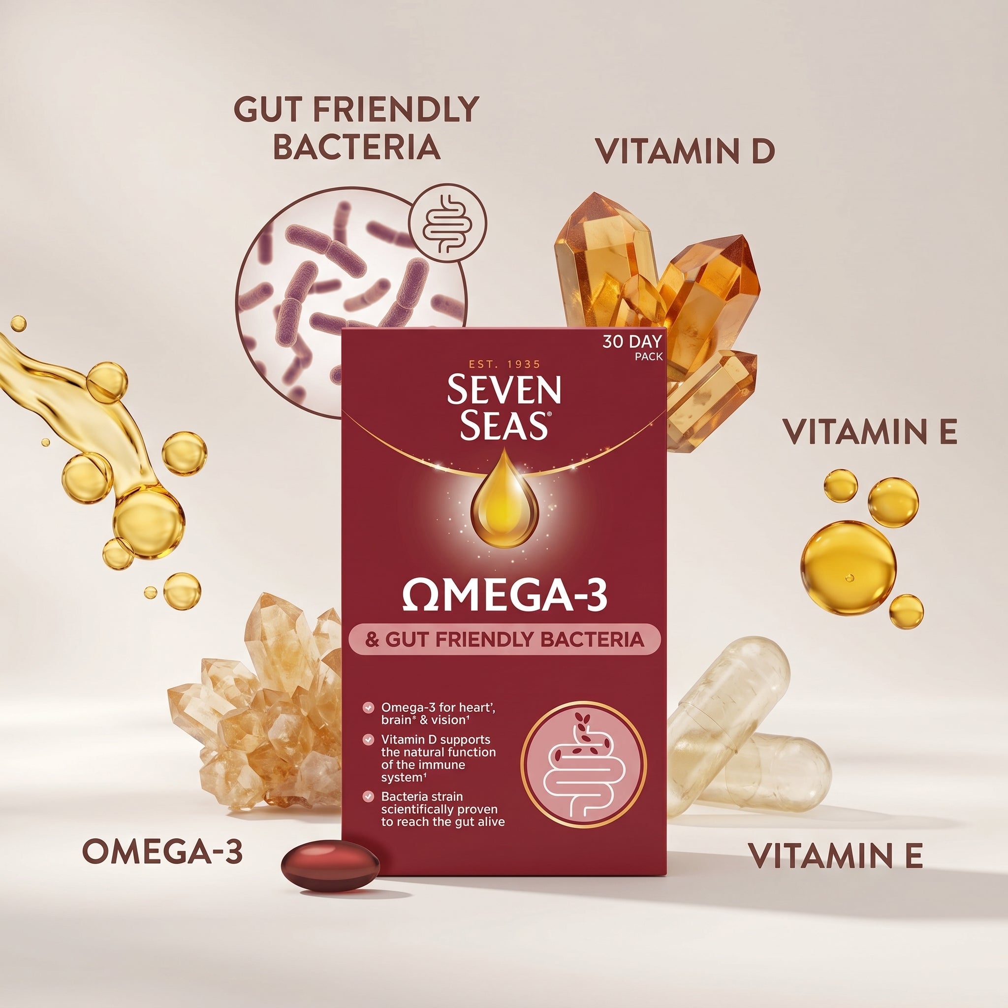 Seven Seas Omega-3 & Gut Friendly Bacteria 30 Day Pack