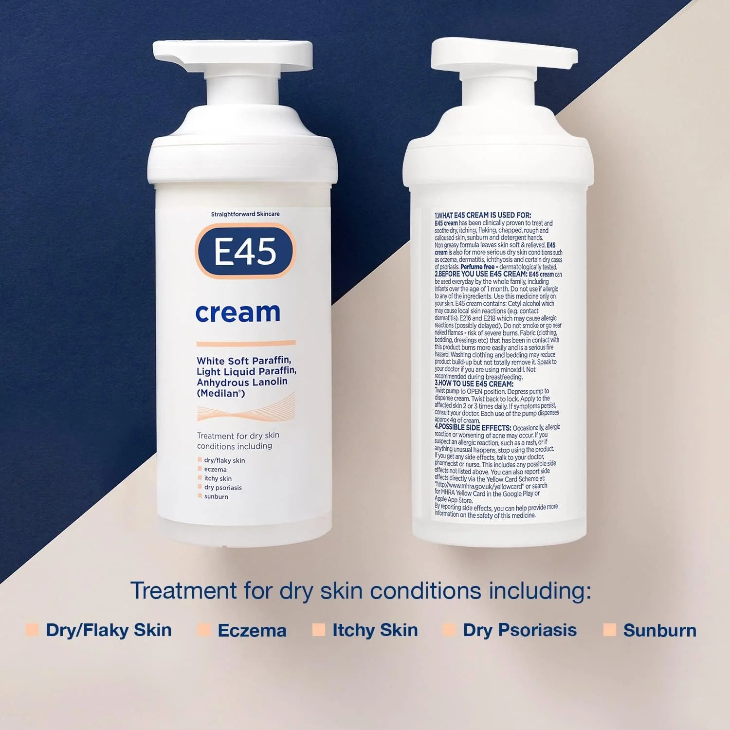 E45 Moisturising Cream 500g - Emollient Lotion for Dry, Itchy & Sensitive Skin - Soothing Eczema Relief Cream - Non-Greasy, Fast Absorbing, Dermatologically Tested Formula
