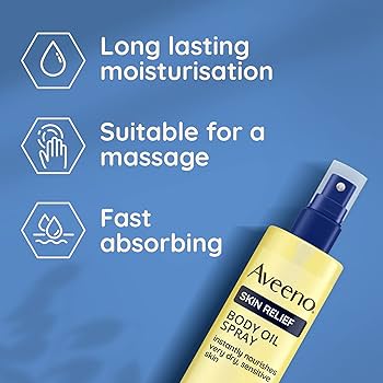 Aveeno Skin Relief Body Oil Spray, With Oat Oil & Jojoba Oil, Suitable For Sensitive Skin, Instantly Nourishes Very Dry, Sensitive Skin, Suitable for a Massage, 200ml