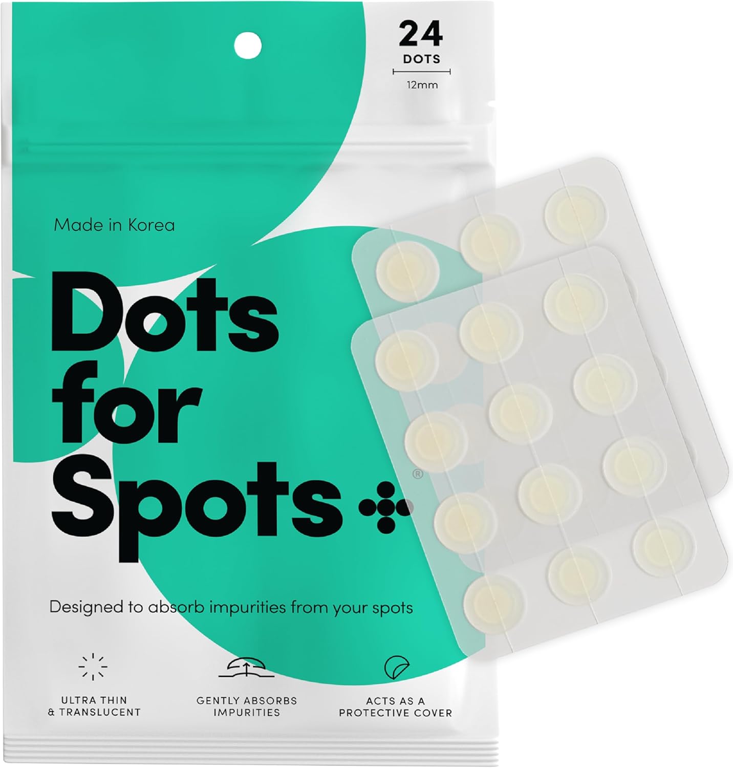 Dots for Spots Pimple Patches - Stocking Fillers - Pack of 24 Translucent Hydrocolloid Spot Treatment Stickers for Face - Fast-Acting, Vegan & Cruelty Free - Korean Skin Care