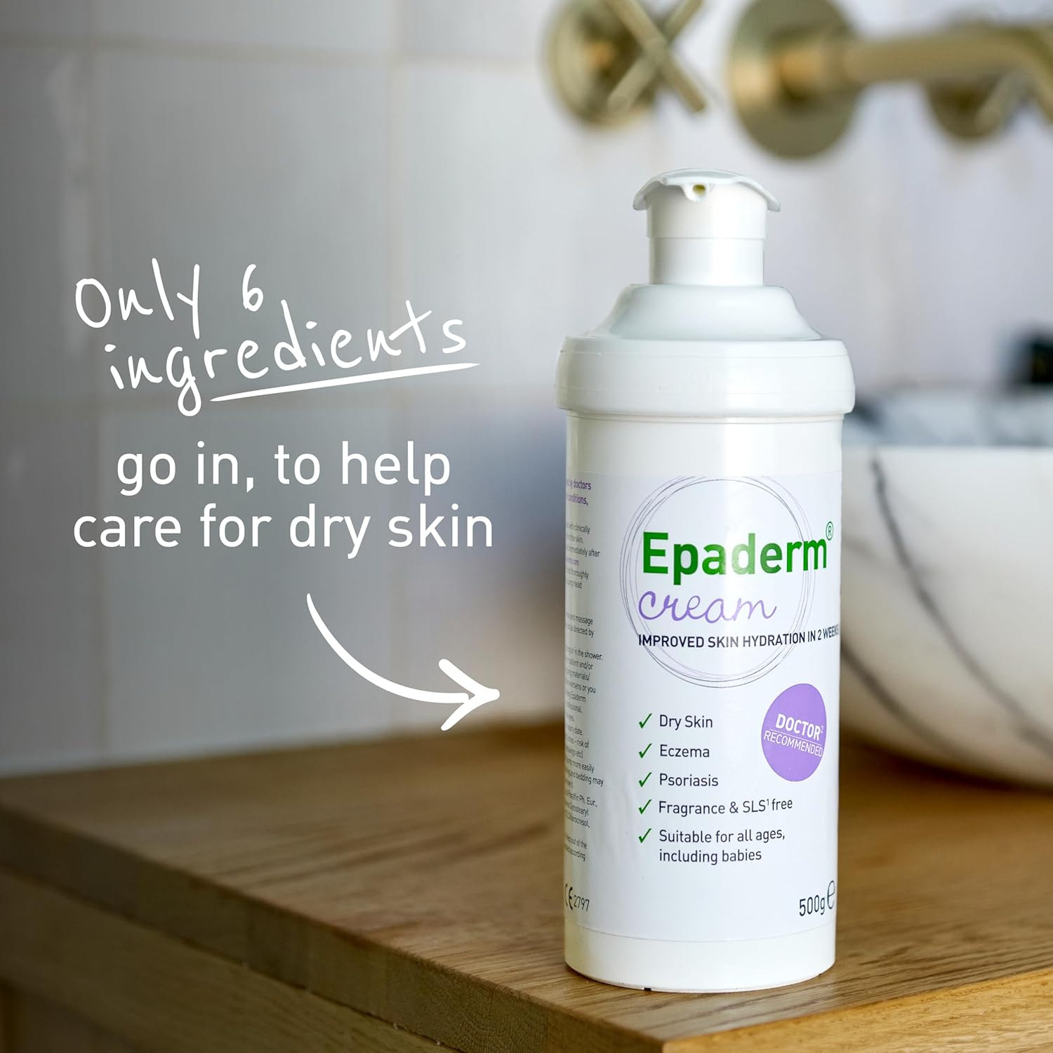 Epaderm Moisturising Cream for Dry Skin, including Eczema and Psoriasis, 500g Pump