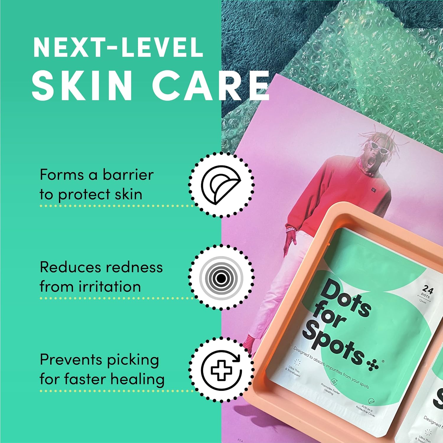 Dots for Spots Pimple Patches - Stocking Fillers - Pack of 24 Translucent Hydrocolloid Spot Treatment Stickers for Face - Fast-Acting, Vegan & Cruelty Free - Korean Skin Care