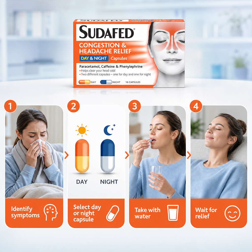 Sudafed Congestion & Headache Relief Day & Night Capsules 16caps