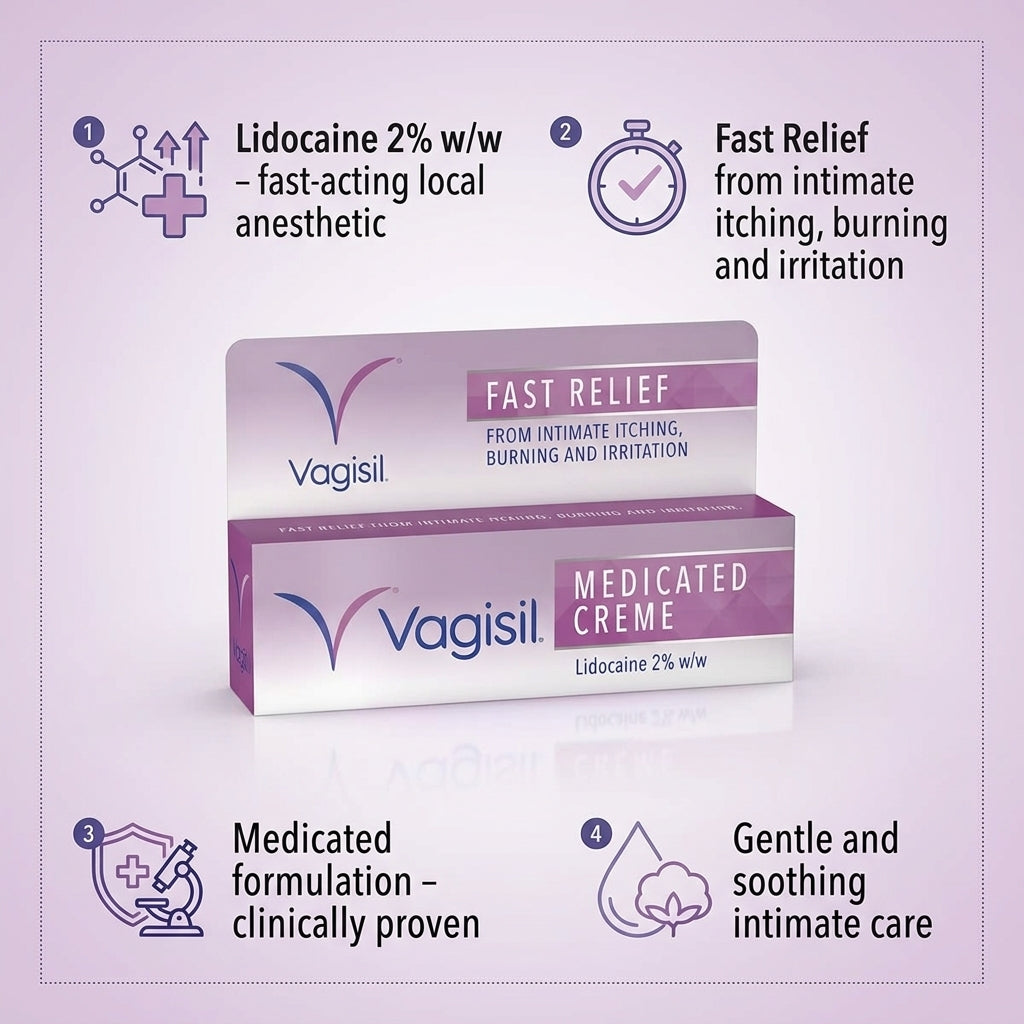 Vagisil Medicated Cream Fast Relief From Feminine Itching 30g