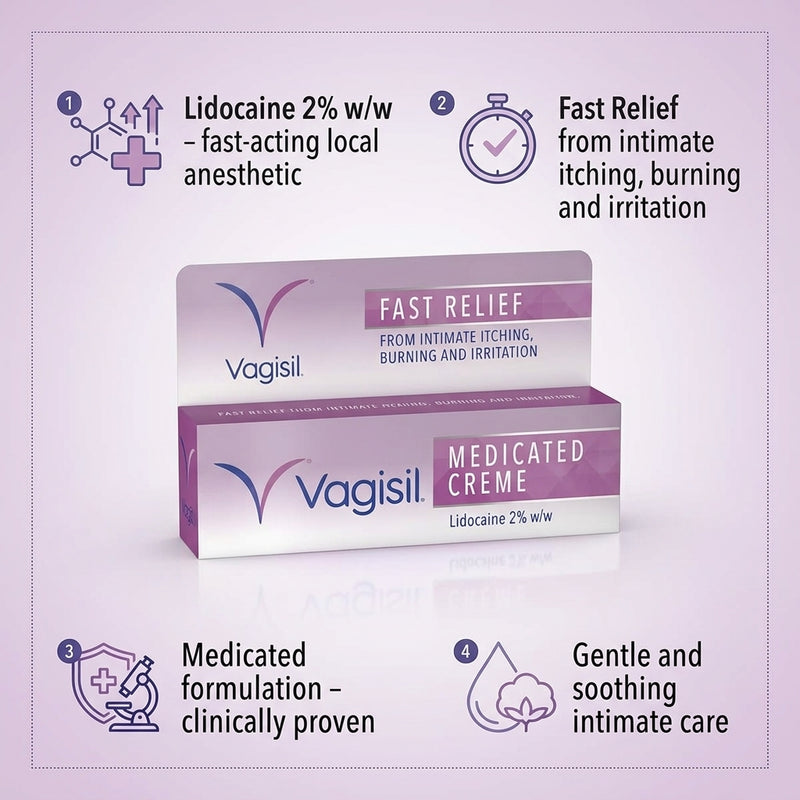 Vagisil Medicated Cream Fast Relief From Feminine Itching 30g