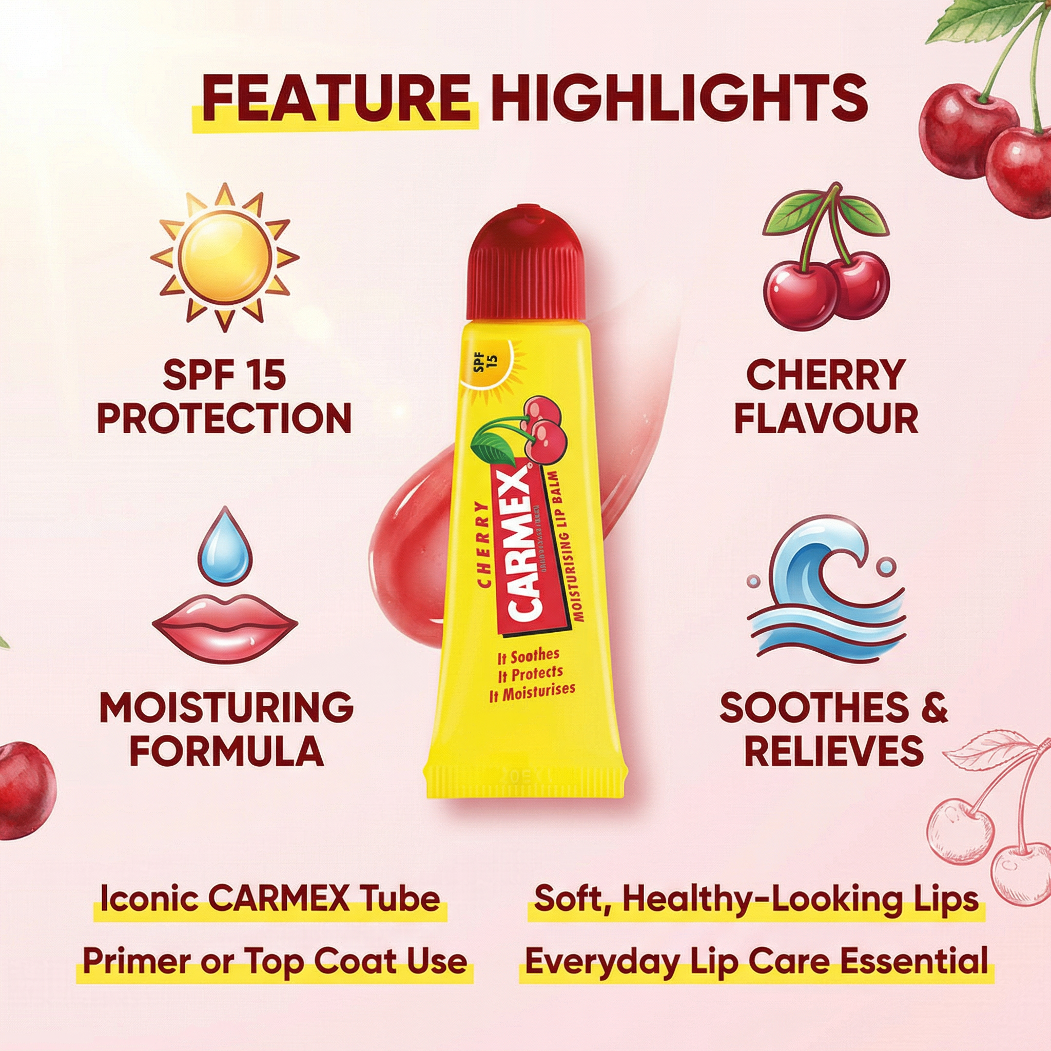 Carmex Cherry Lip Balm Tube SPF 15 10g