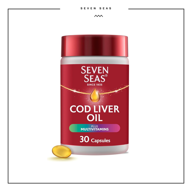 Seven Seas Cod Liver Oil Tablets, Plus Multivitamins and 110 mg Omega-3, 30 High Strength Capsules With Fish Oil, Plus Vitamin D, C, B12 & B6 and A, Folic Acid And Biotin, With EPA and DHA