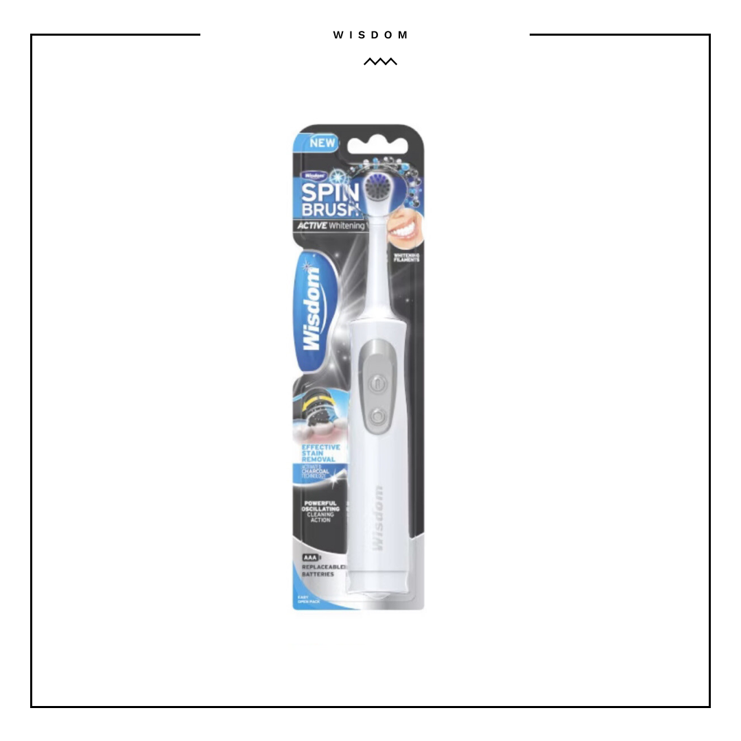 Wisdom Spin Brush Active Whitening Charcoal Battery Toothbrush