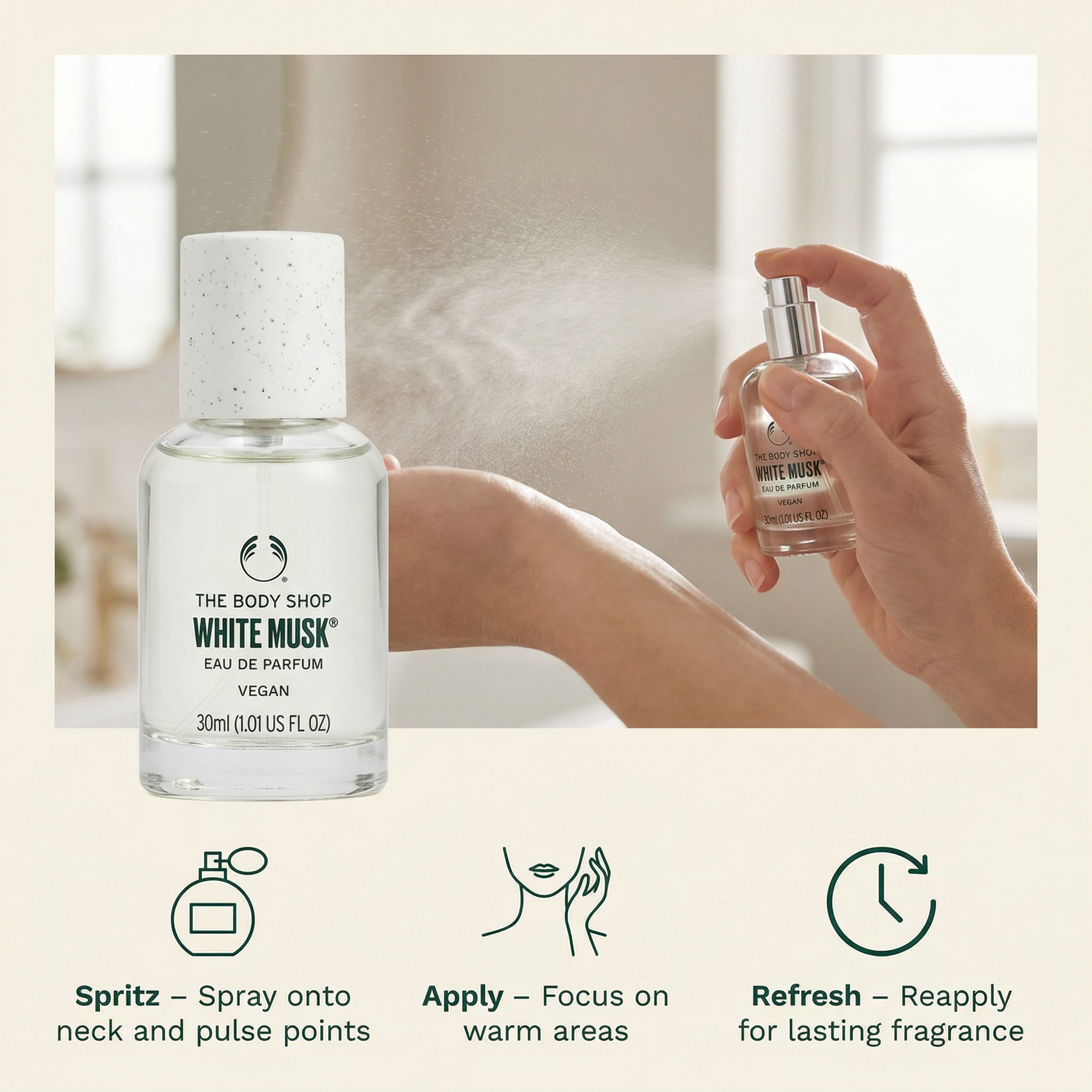 The Body Shop White Musk Eau de Parfum (1x 30ml), Fresh Floral Fragrance with Jasmine & Cruelty-Free Musk