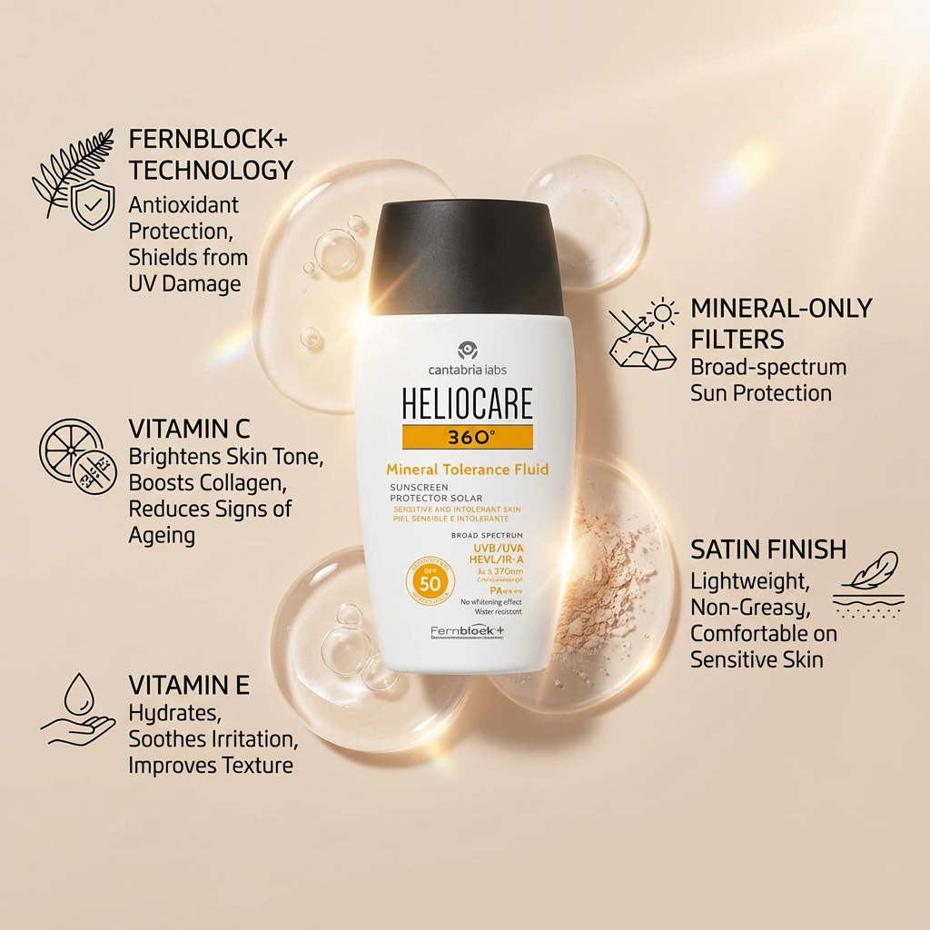 Heliocare 360 Mineral Tolerance Fluid Sunscreen Protector Solar SPF 50 PA++++ 50ml