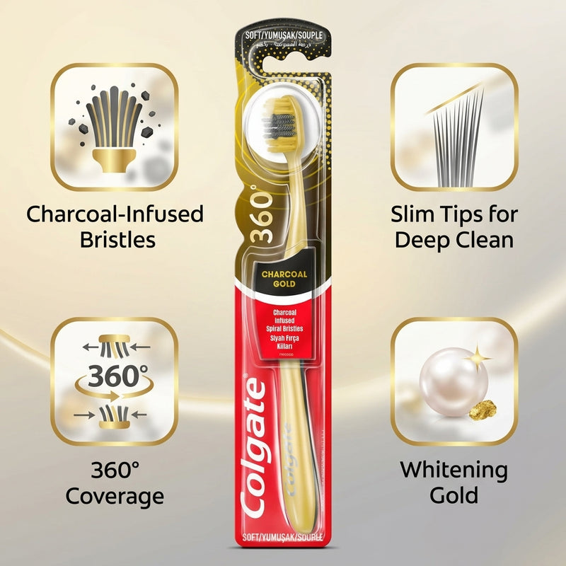 Colgate 360 Charcoal Gold Soft Toothbrush