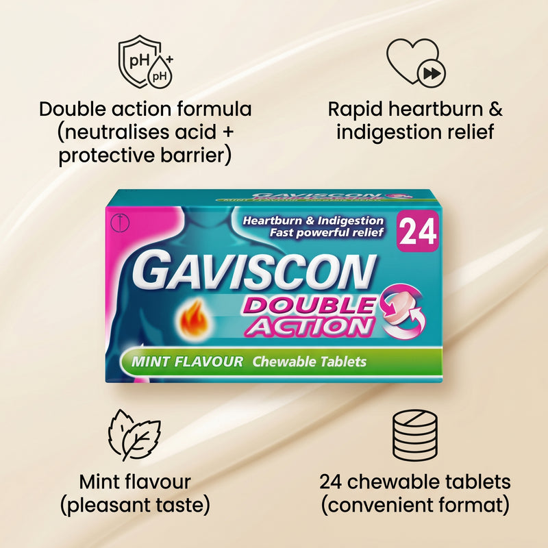 Gaviscon Double Action Mint Flavour 24 Chewable Tablets