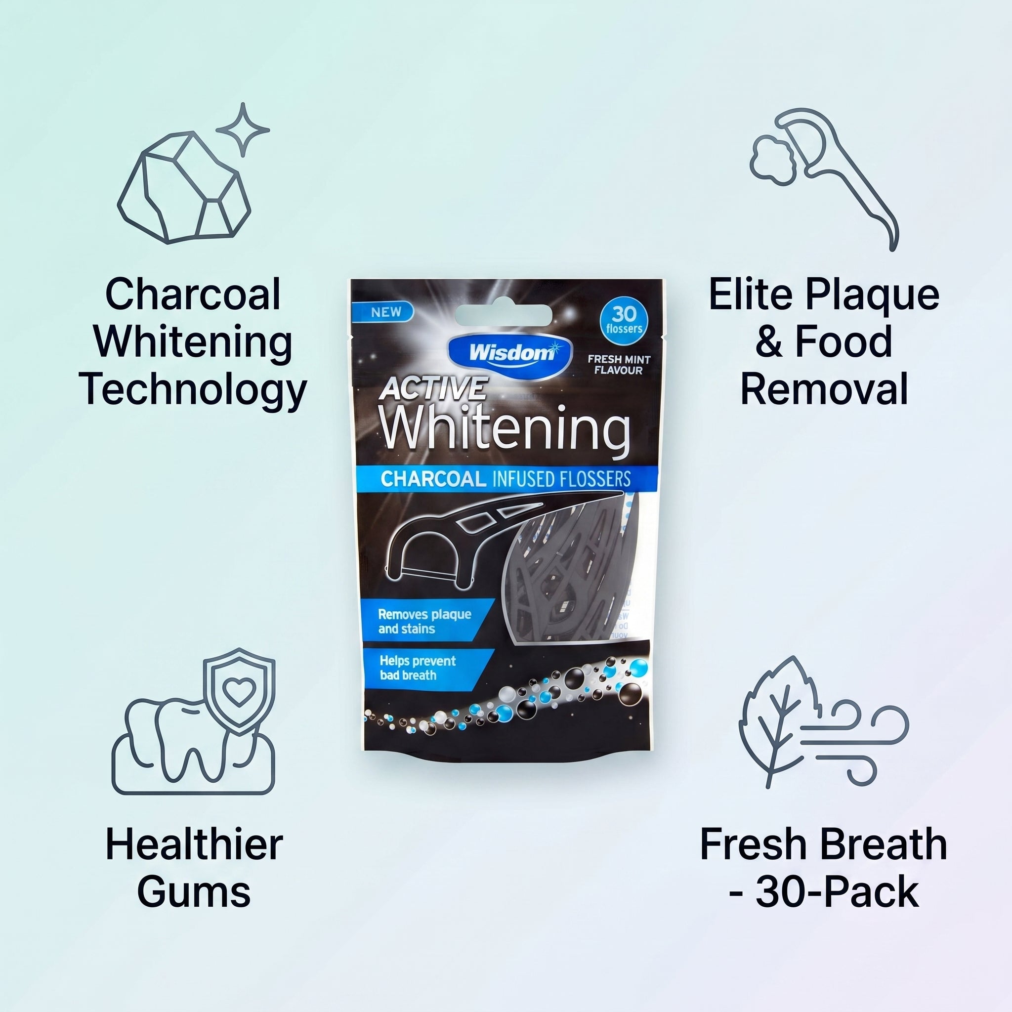 Wisdom Active Whitening Charcoal Flossers 30