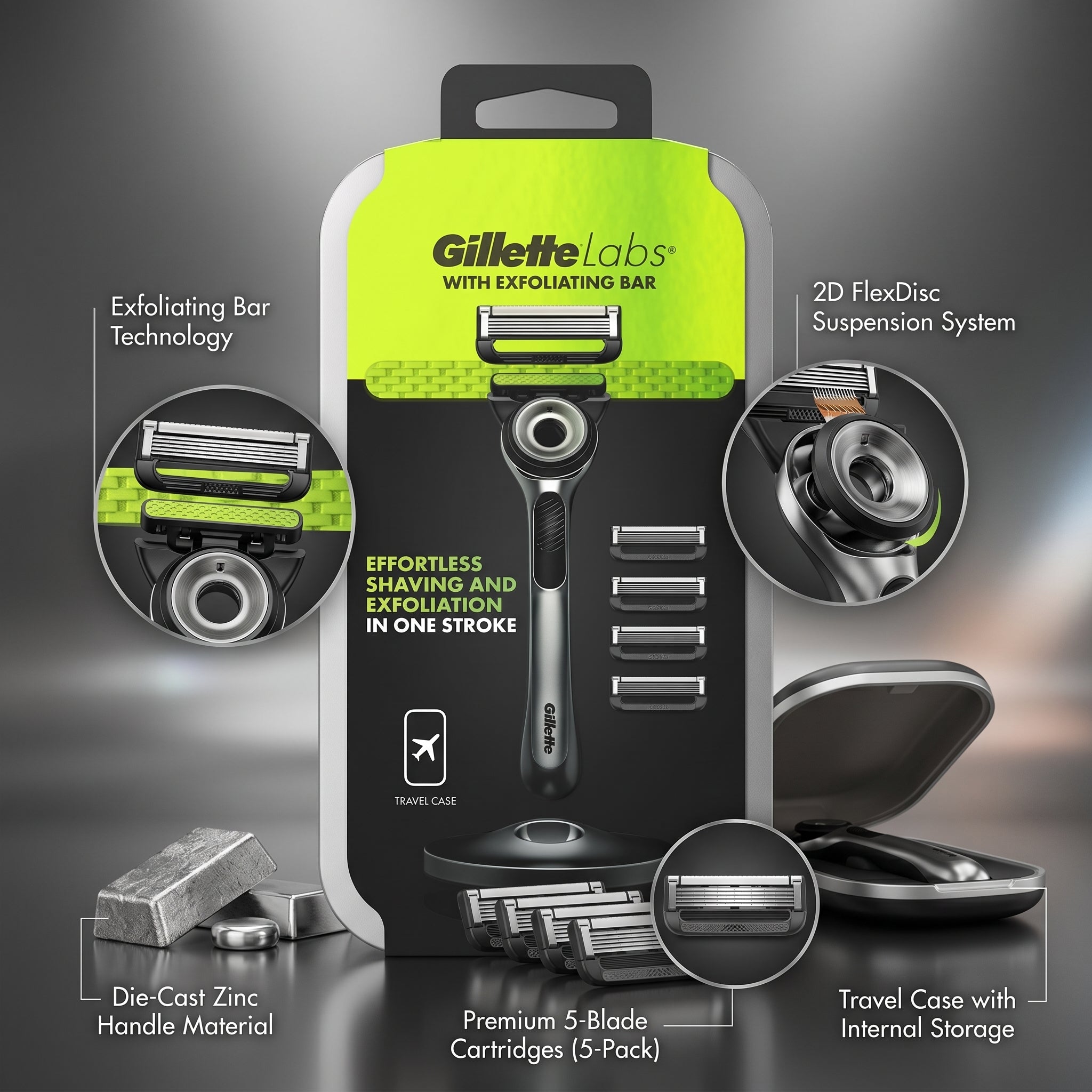 Gillette Labs 5Up Travel Case Razor + 5 Blades