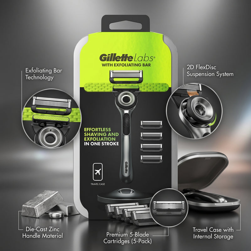 Gillette Labs 5Up Travel Case Razor + 5 Blades