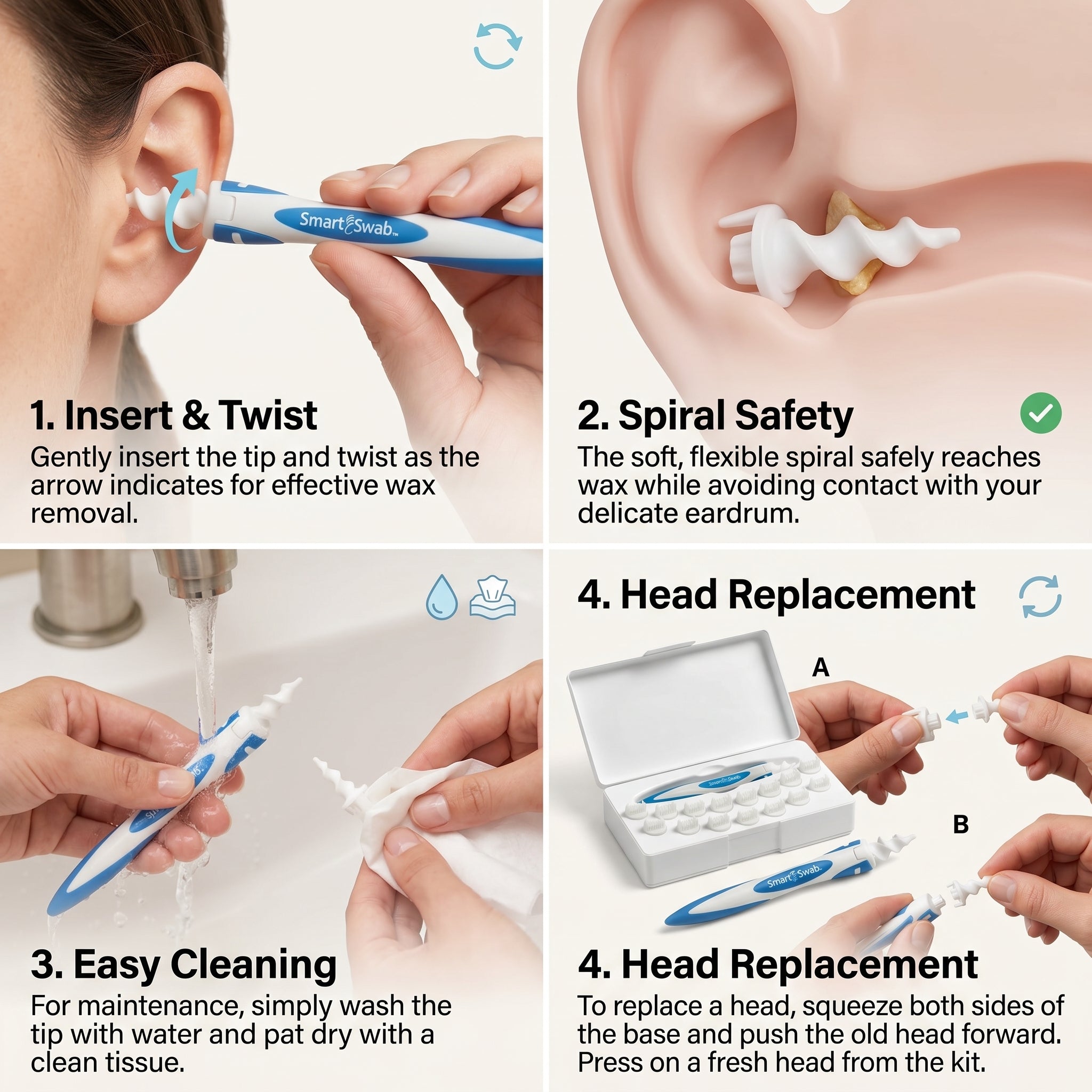 Smart Swab Soft Spiral Ear Cleaner Safe Ear Wax