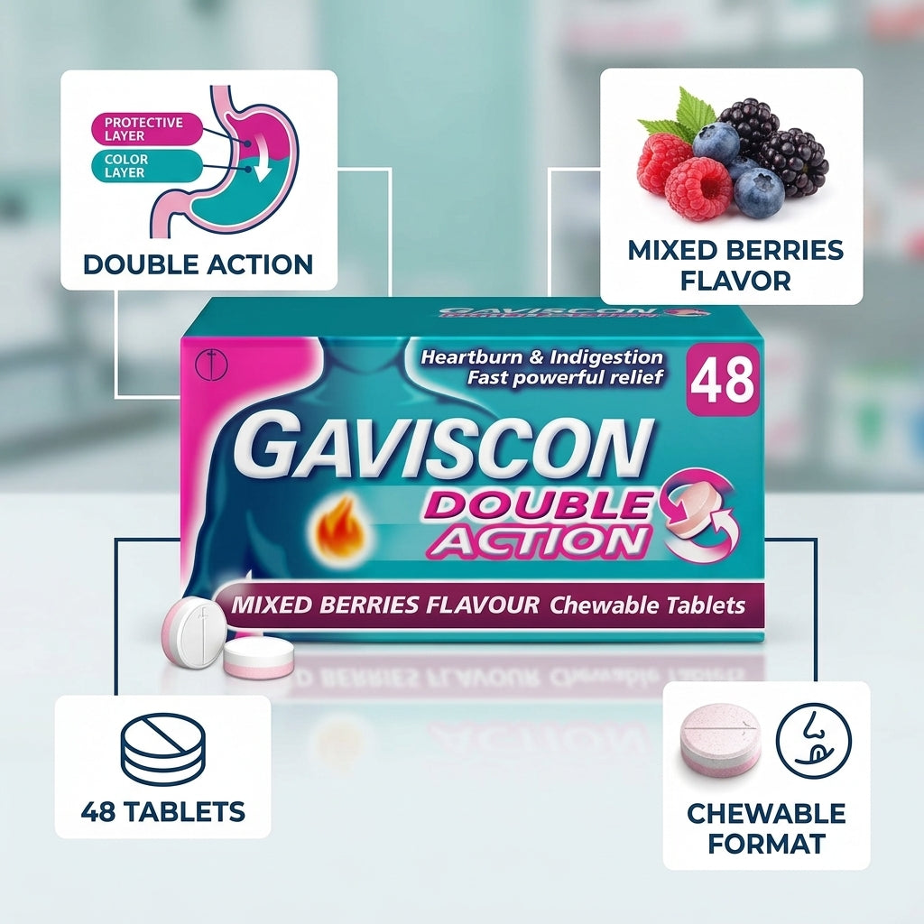 Gaviscon Heartburn Double Action Mixed Berry Tablets X48