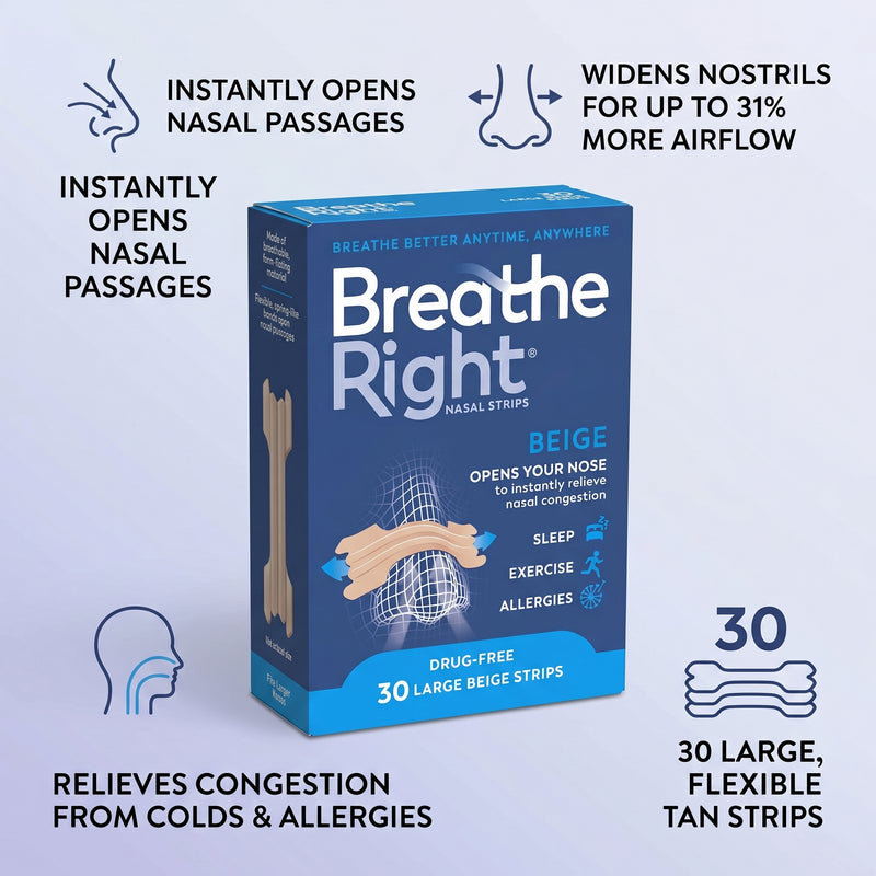 Breathe Right Original Tan, Beige Large 30 Counts