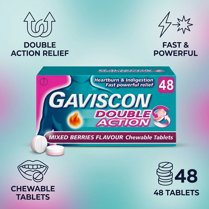 Gaviscon Heartburn Double Action Mixed Berry Tablets X48