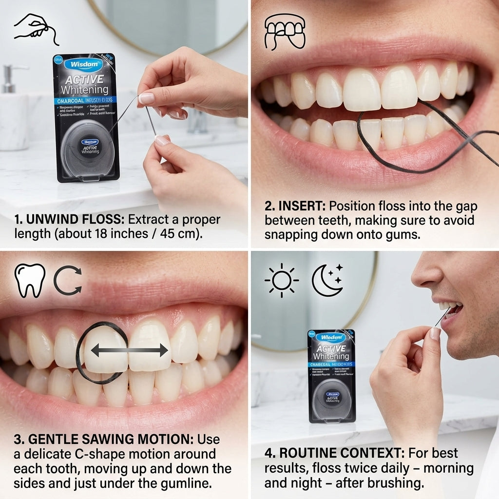 Wisdom Active Whitening Charcoal Floss 50m