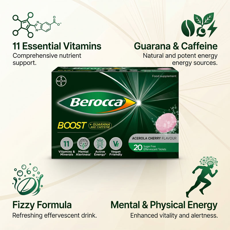 Berocca Boost + Guarana and Caffeine 20SF Tablets Acerola Cherry