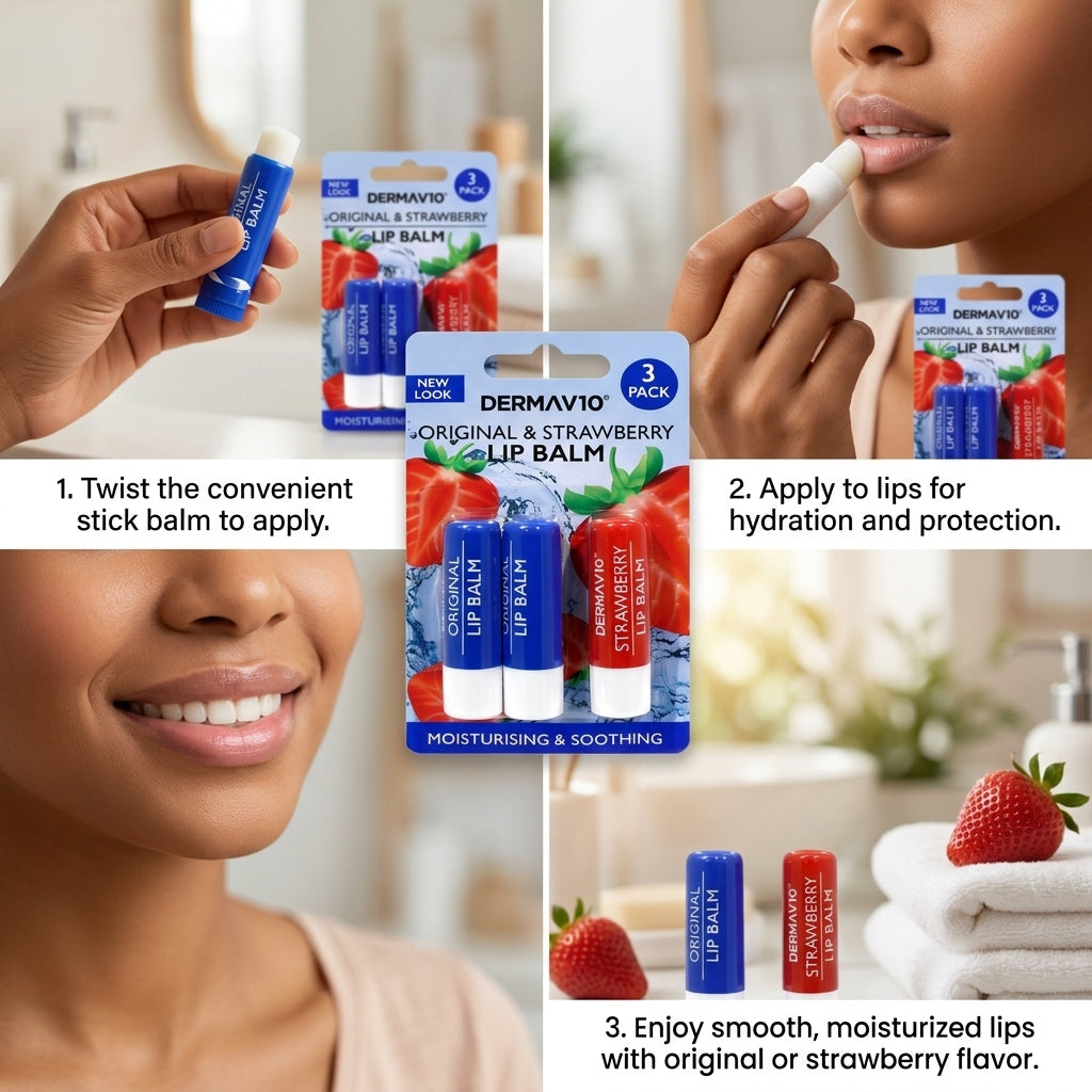 Derma V10 Lip Balm 2 Original + 1 Strawberry