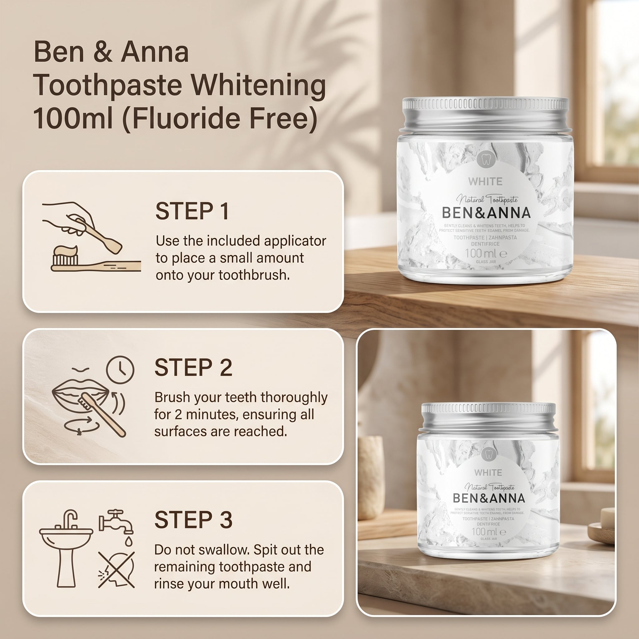 Ben & Anna Toothpaste Whitening 100ml (Fluoride Free)