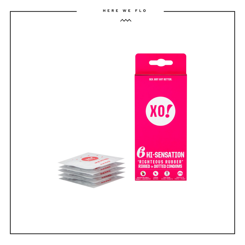 Here We Flo XO! Hi-Sensation Vegan Condoms 6 Ribbed + Dotted Condomes