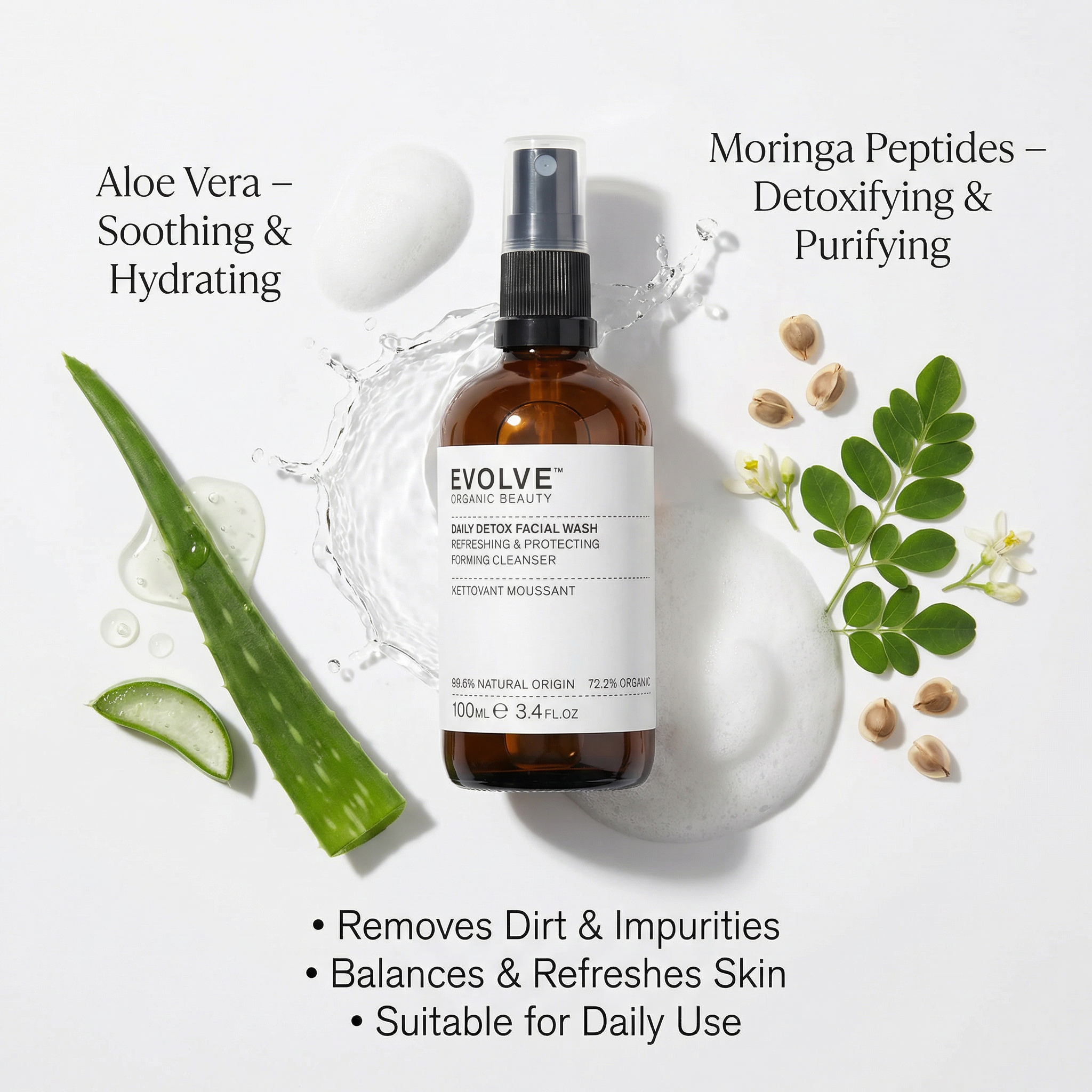 Daily Detox Facial Wash with Aloe Vera and Moringa Peptides
