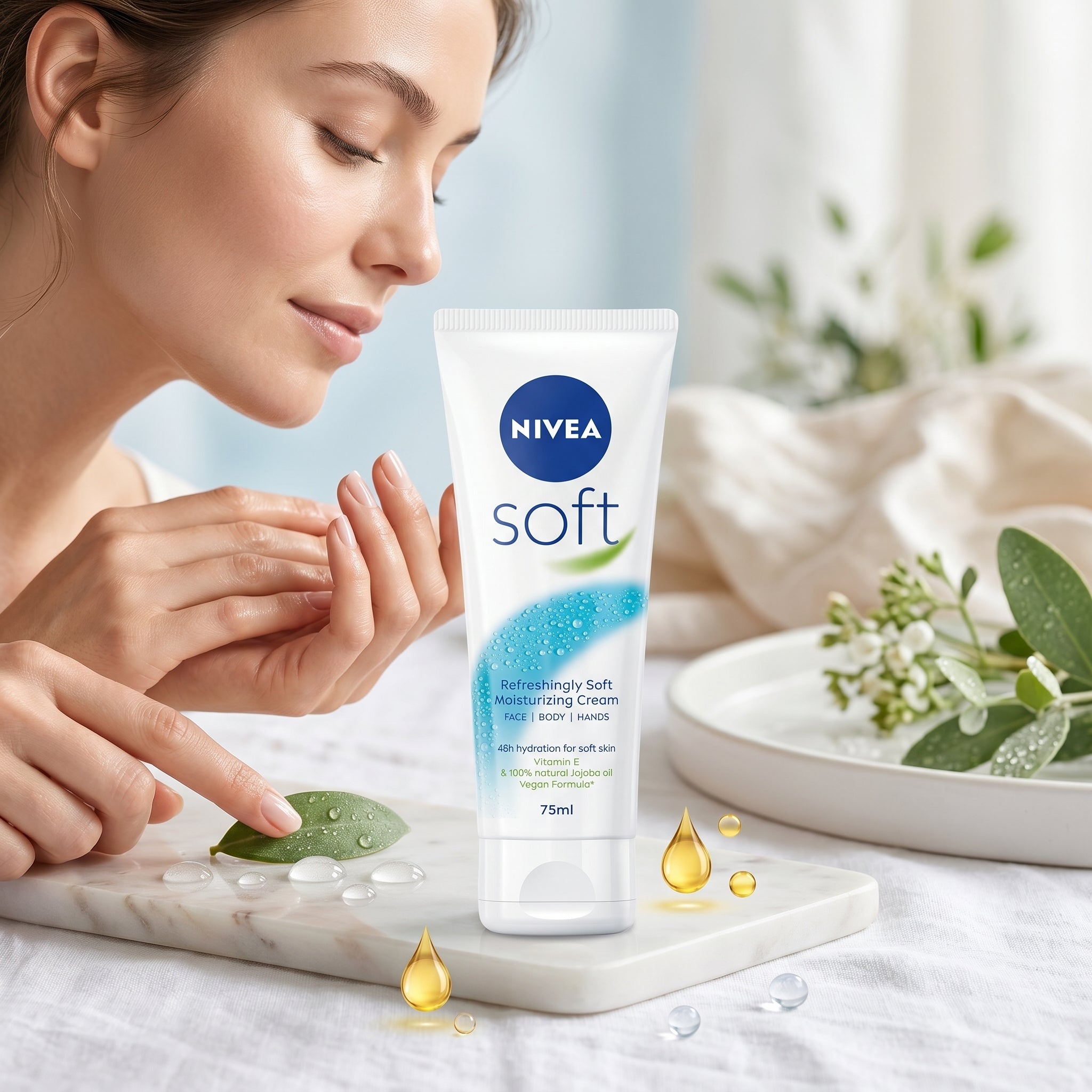 NIVEA Soft Moisturiser Face Body & Hands 75ML
