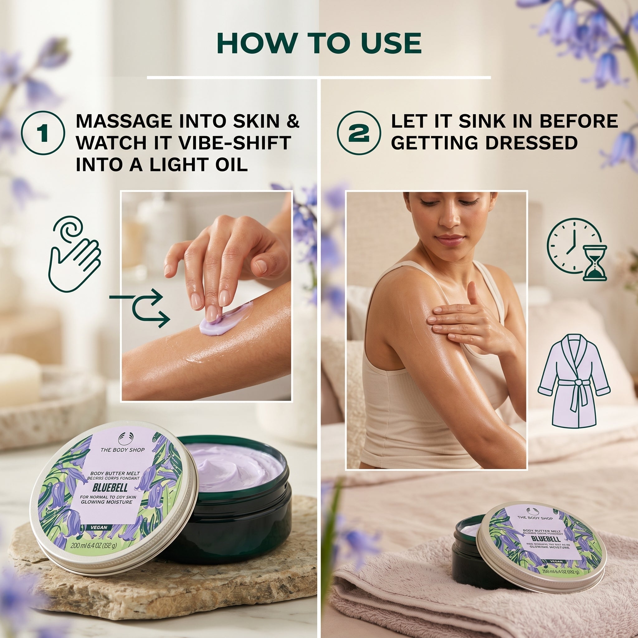 The Body Shop Bluebell Body Butter Melt Glowing Moisturiser 200ml