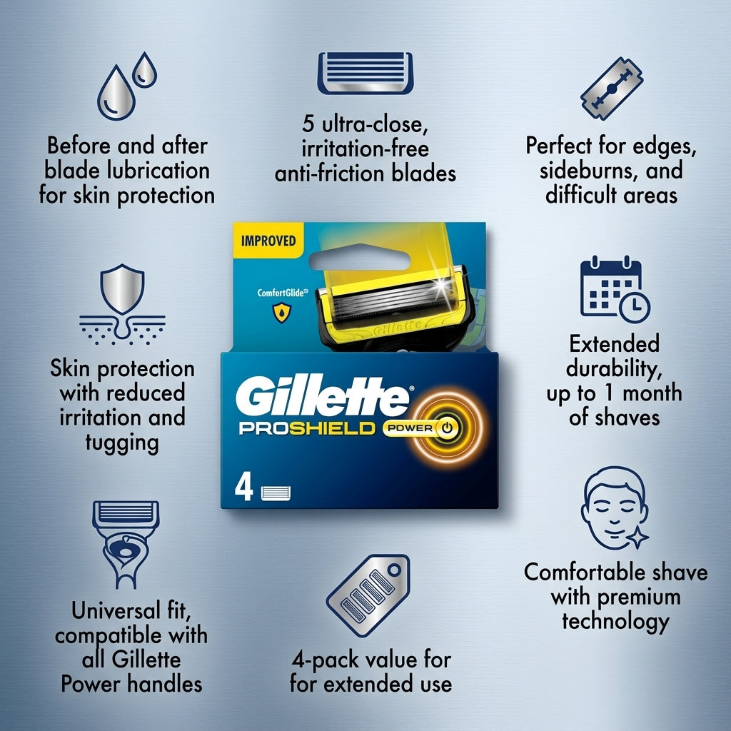 Gillette Proshield Power Men's Razor Blade Refills, 4 Count