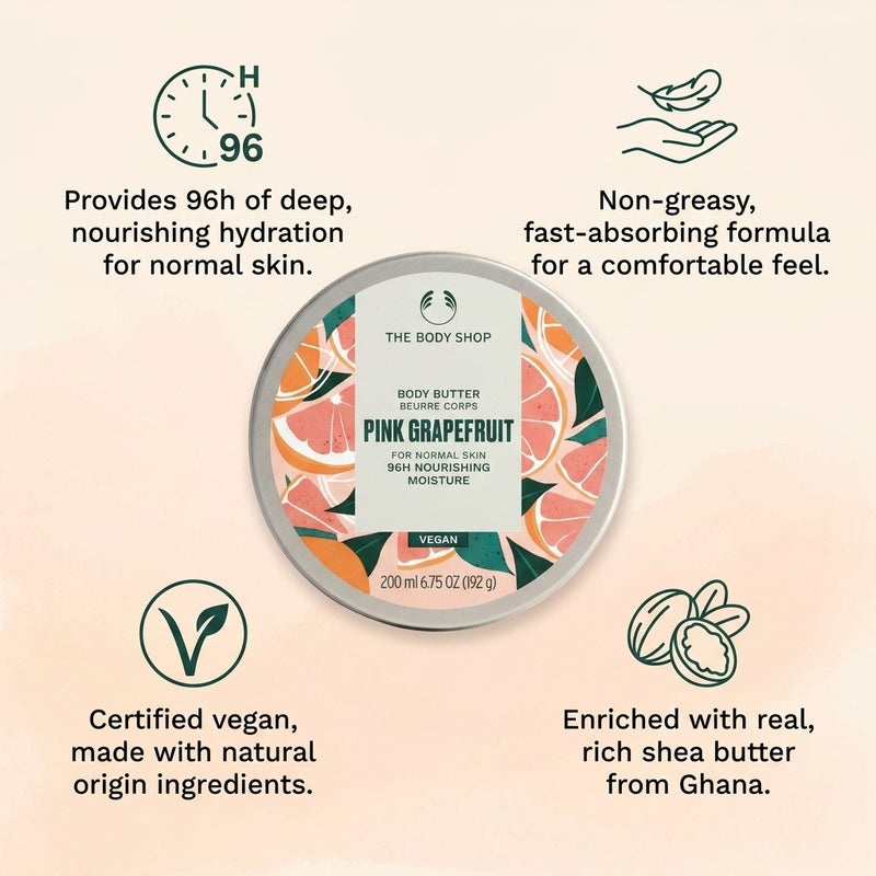 The Body Shop Pink Grapefruit Body Butter 96h Nourishing Moisture 200ml