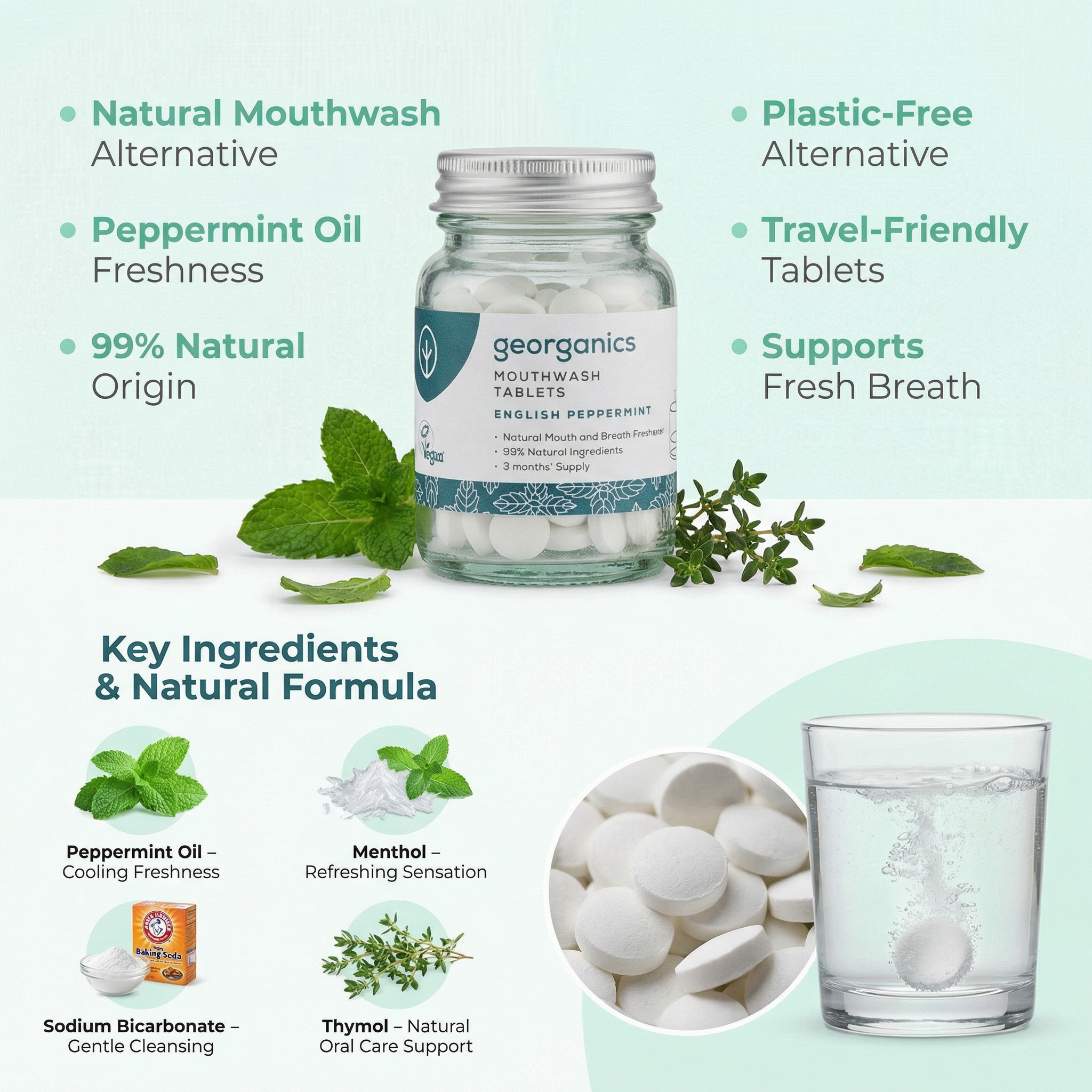 Georganics English Peppermint Mouthwash Tablets 180 Tablets