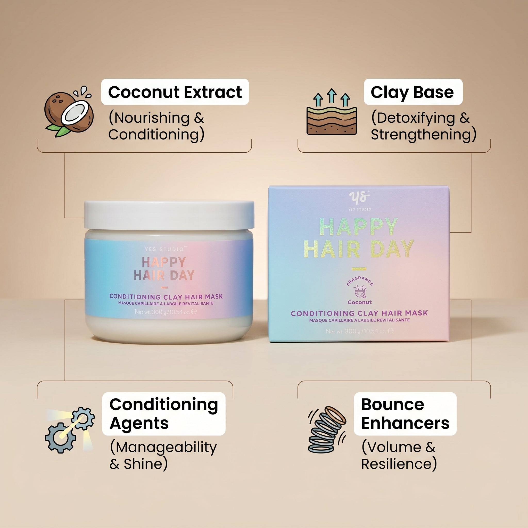 Yes Studio Happy Hair Day Conditioning Clay Hair Mask Coconut 300g