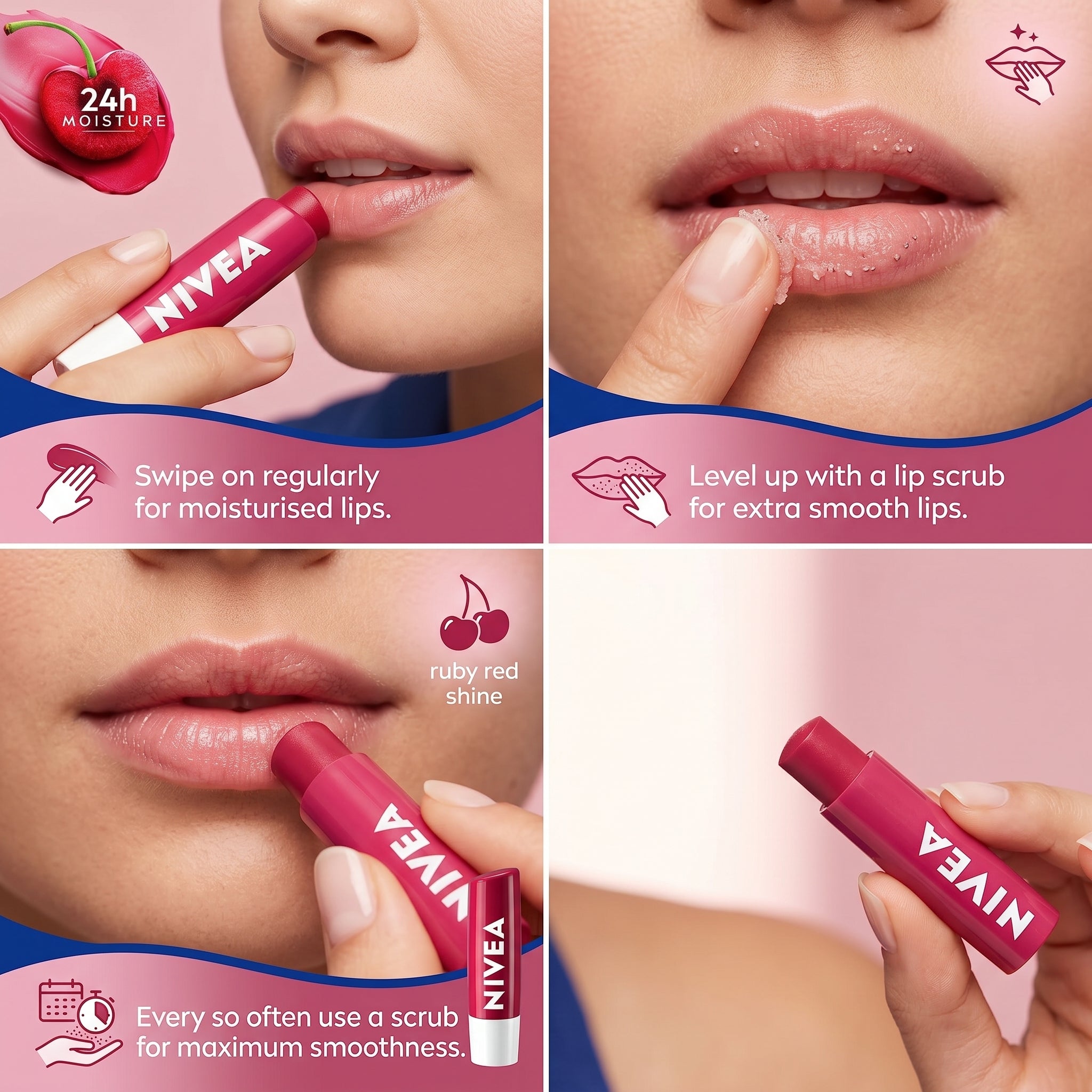 Nivea Cherry Shine Long Lasting Moisture Caring Lip Balm 4.8g