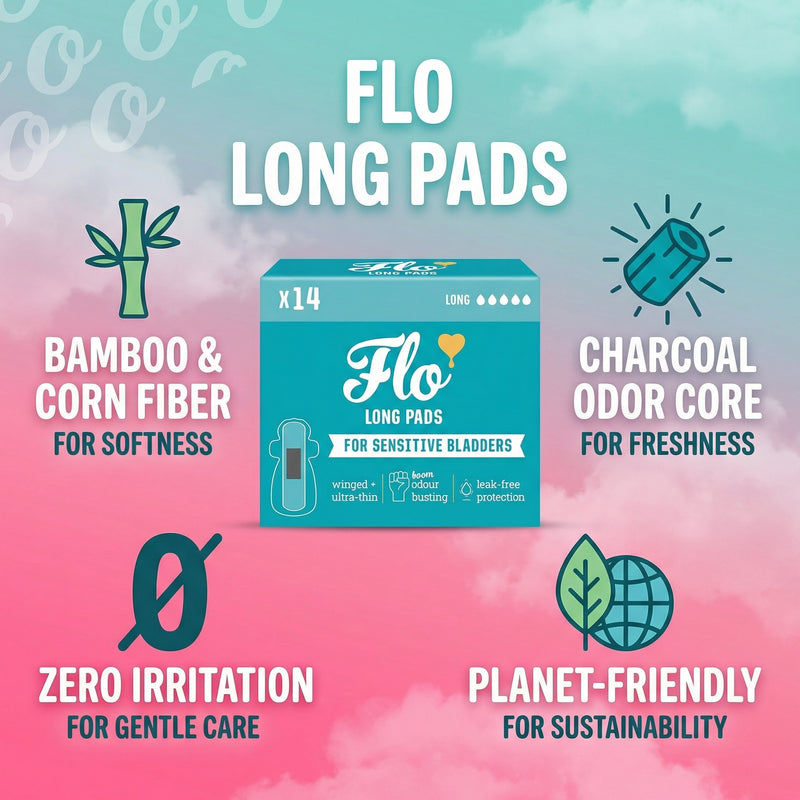 Flo Bamboo Sensitive Bladder Pads - Long, Here We Flo 14 pcs Ultra-Thin
