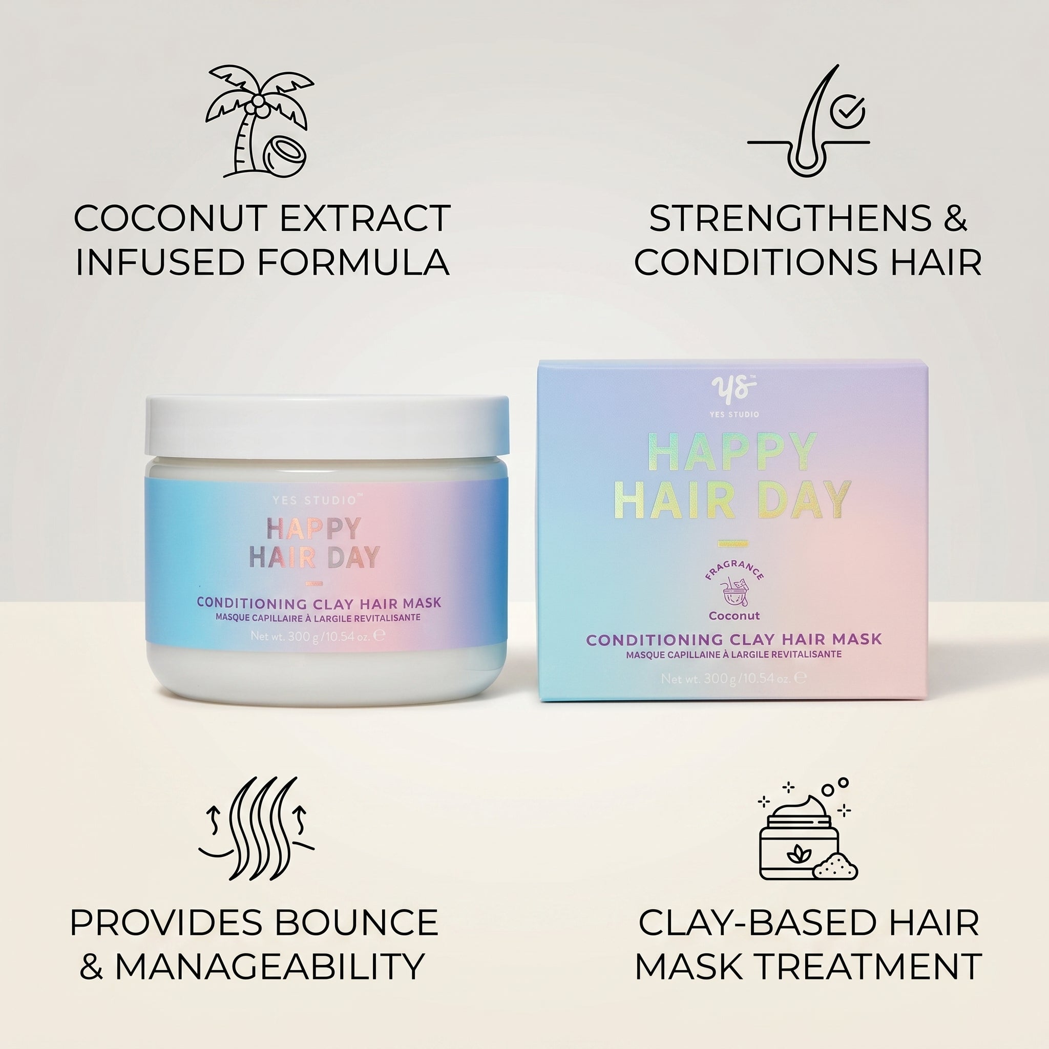 Yes Studio Happy Hair Day Conditioning Clay Hair Mask Coconut 300g