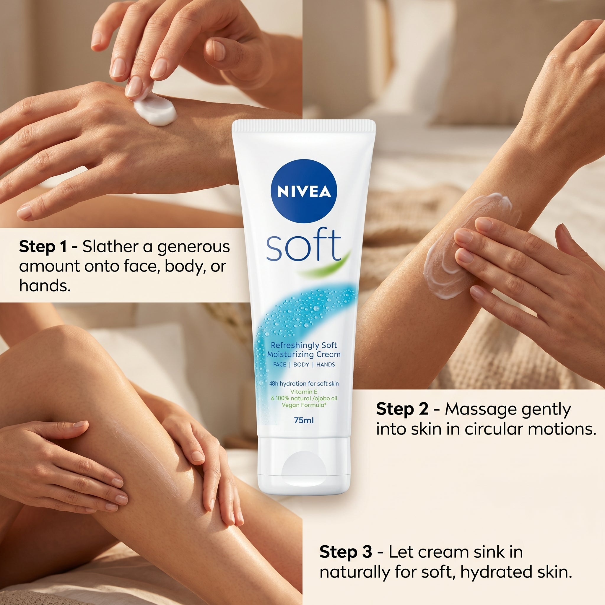 NIVEA Soft Moisturiser Face Body & Hands 75ML