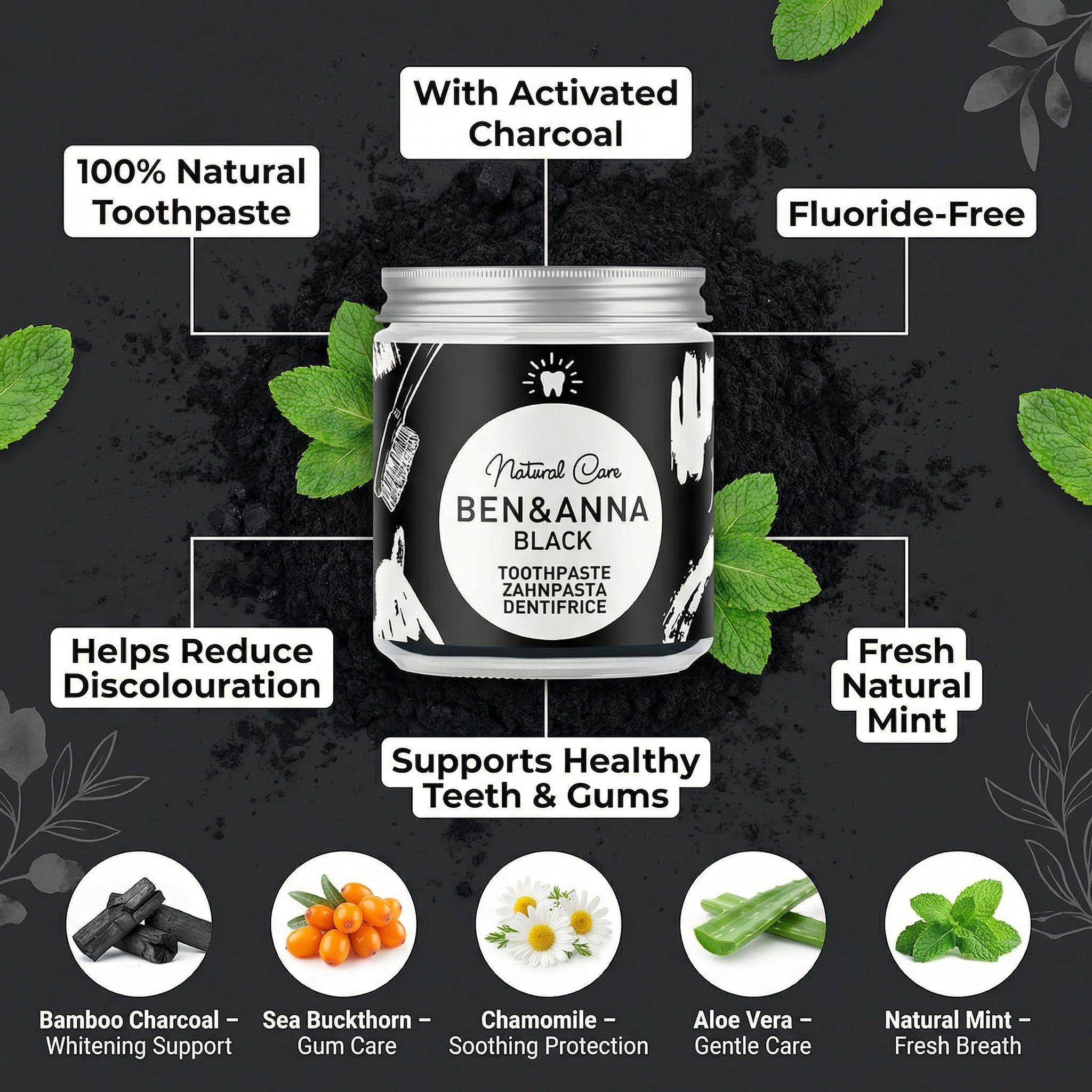 Ben & Anna Toothpaste (Black) with activated Charcoal 100ml